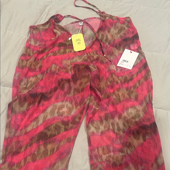 Vibrant Pink and Brown Sheer Jumpsuit - Picture 1 of 3